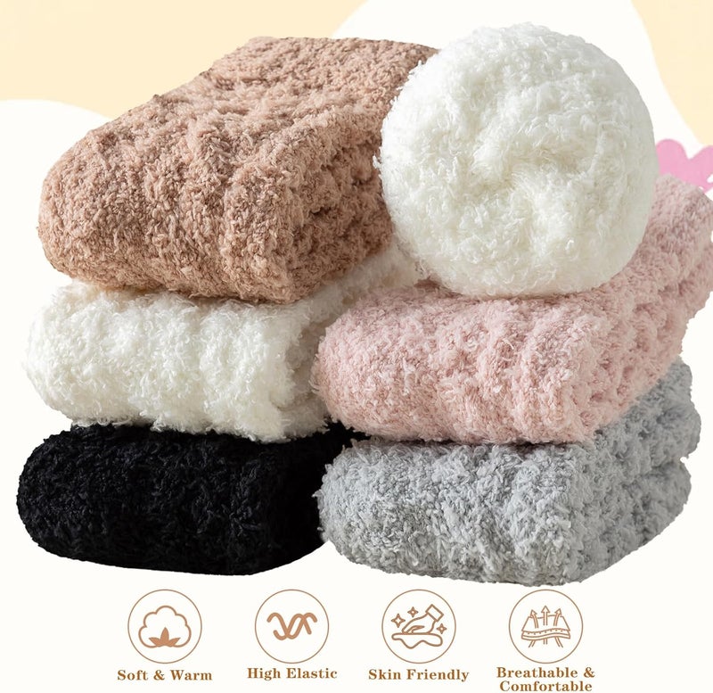 Premillow Fuzzy Socks for Women, Womens Winter Fluffy Socks 5 Pairs Ultra Soft Warm Fabric Sleeping Slipper Sock for Women - Image 5